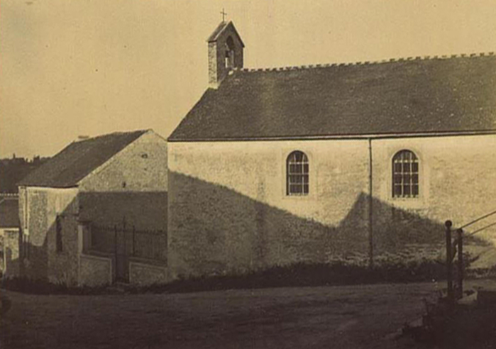 Le temple protestant de Senneville en 1899. Extrait de : Guerville, Monographie communale de l’instituteur, 1899, AD78, 1T/MONO 5 [14]